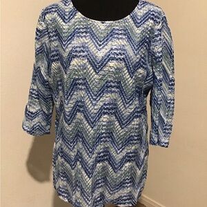 Alfred Dunner Blue 3/4 Sleeve Boxy Blouse